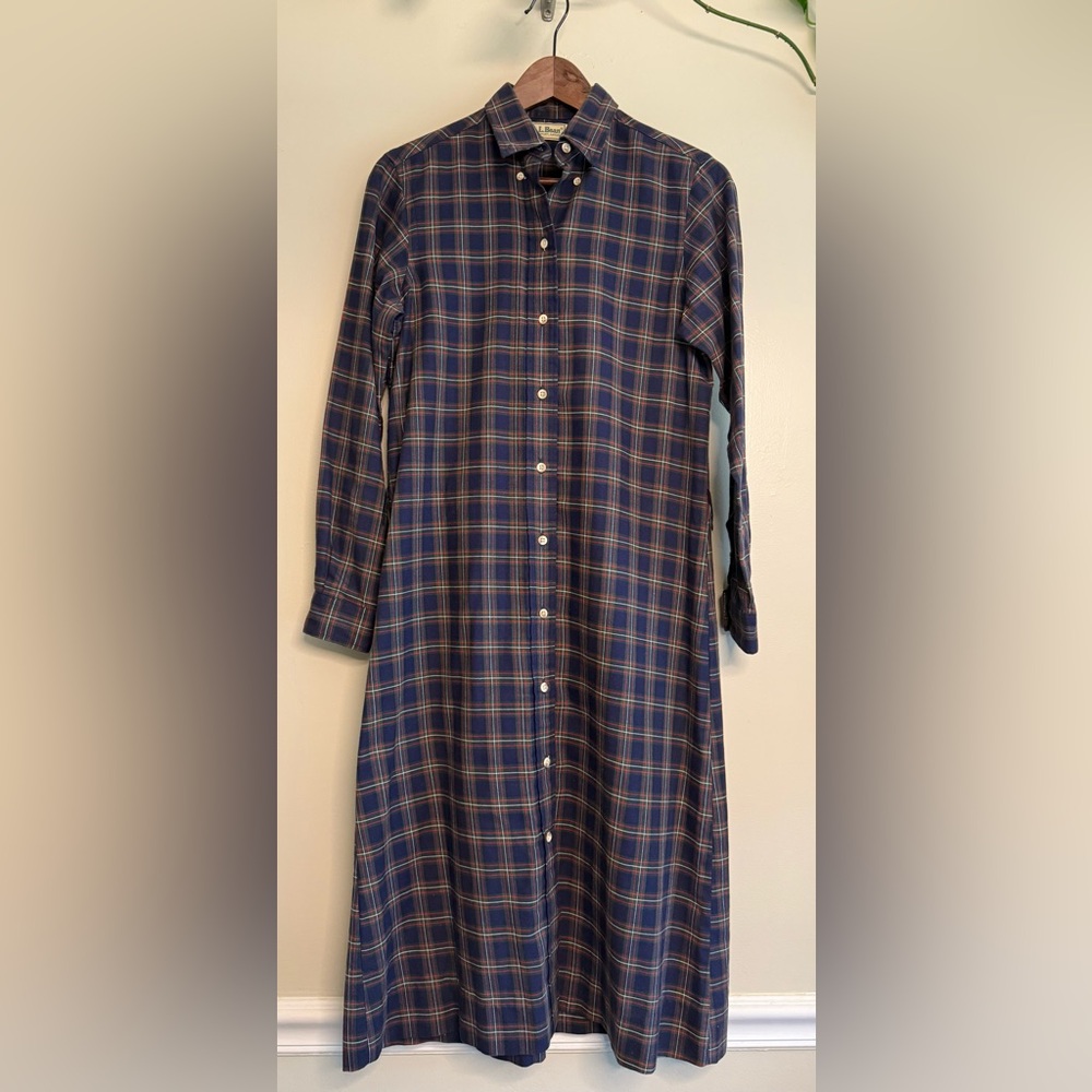 L.L. Bean Dark Blue Plaid‎ cotton and wool vintage Dress